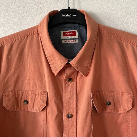 Wrangler Flex For Comfort Button Up Shirt Men's  XL Short Sleeve Orange Pockets - Picture 3 of 14